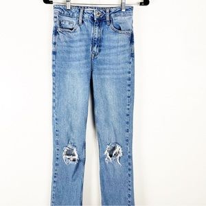 ZARA High Rise  Ripped Distressed Ankle Split Fray Hem Jeans, Size 0
